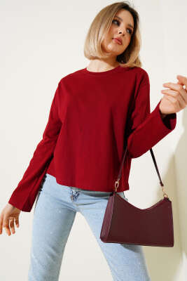 Uzun Kol Pamuklu Body Bordo 