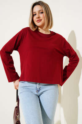 Uzun Kol Pamuklu Body Bordo - Kadın Giyim Modelleri