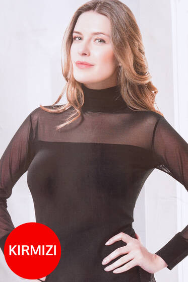 Uzun Kol Transparan Bayan Body Kırmızı - Yılın Fırsatı