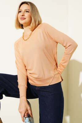 Uzun Kol Yırtmaçlı Viskon Bluz Latte - Yılın Fırsatı