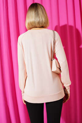 Uzun Kol Yırtmaçlı Viskon Bluz Pudra - Kadın Giyim Modelleri