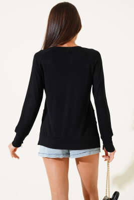 Uzun Kol Yırtmaçlı Viskon Bluz Siyah - Kadın Giyim Modelleri