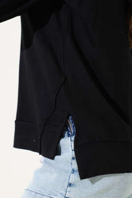 Uzun Kol Yırtmaçlı Viskon Bluz Siyah - Kadın Giyim Modelleri