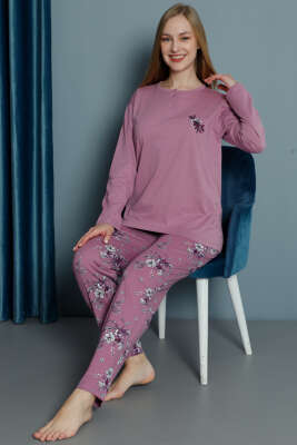 Uzun Kollu Desenli Pijama Takımı Magenta - Pijama & Gecelik