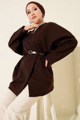 Uzun Kollu Kemerli Ceket Acı Kahve - MISRA