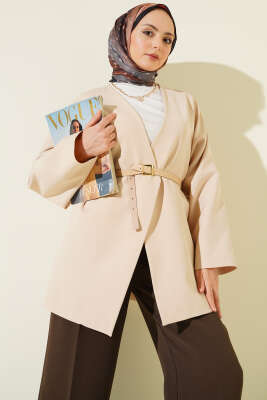 Uzun Kollu Kemerli Ceket Bej - MISRA