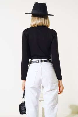 Uzun Kollu Likralı Bluz Siyah - Kadın Giyim Modelleri