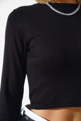 Uzun Kollu Likralı Bluz Siyah - Kadın Giyim Modelleri