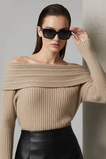 Uzun Kollu Madonna Yaka Kazak Çağla Yeşili - Kadın Giyim Modelleri