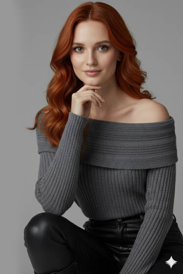 Uzun Kollu Madonna Yaka Kazak Füme - Kadın Giyim Modelleri