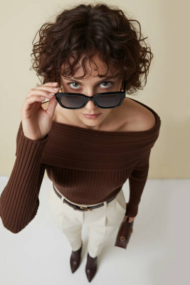 Uzun Kollu Madonna Yaka Kazak Kahve - Kadın Giyim Modelleri