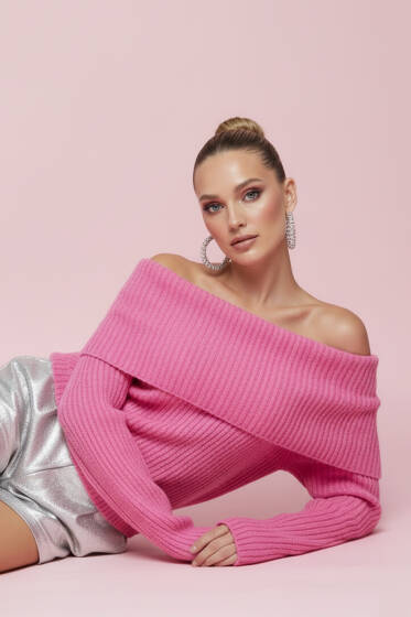 Uzun Kollu Madonna Yaka Kazak Pembe - Kadın Giyim Modelleri