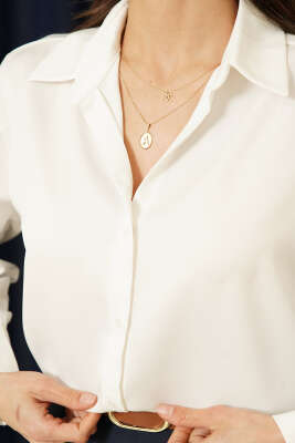 Uzun Kollu Saten Gömlek Ekru - Kadın Giyim Modelleri