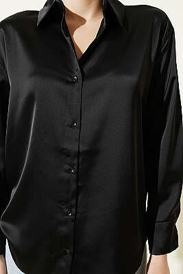 Uzun Kollu Saten Gömlek Siyah - Kadın Giyim Modelleri