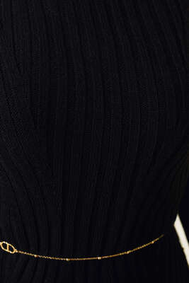 Uzun Kollu Triko Elbise Siyah - Thumbnail