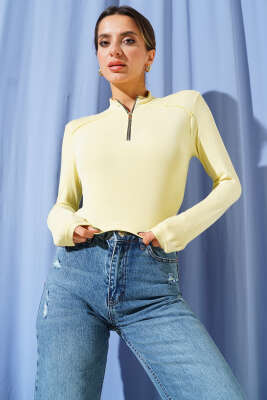 Uzun Kollu Yarım Fermuarlı Bluz Bordo - Kadın Giyim Modelleri