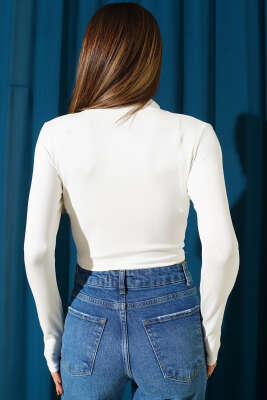 Uzun Kollu Yarım Fermuarlı Bluz Ekru - Kadın Giyim Modelleri