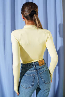 Uzun Kollu Yarım Fermuarlı Bluz Lime - Kadın Giyim Modelleri
