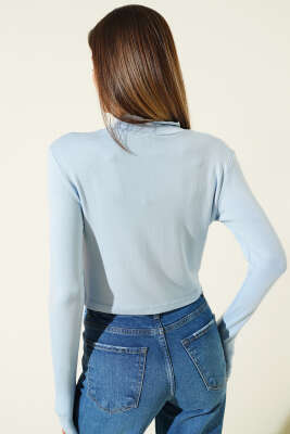 Uzun Kollu Yarım Fermuarlı Bluz Mavi - Kadın Giyim Modelleri