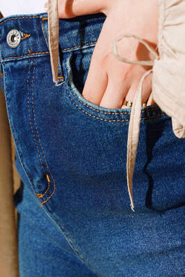 Uzun Kot Pantolon Orta Mavi - Thumbnail