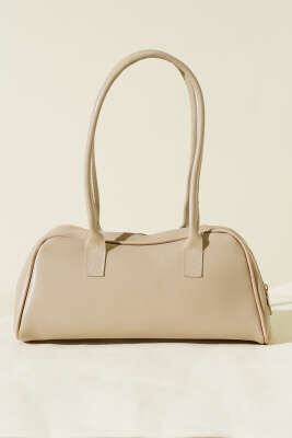 Uzun Kulplu Fermuarlı Baget Çanta Bej - Kol Çantası