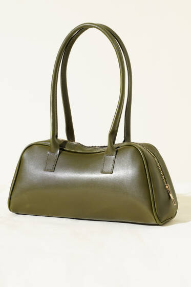 Uzun Kulplu Fermuarlı Baget Çanta Haki - Kol Çantası