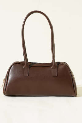 Uzun Kulplu Fermuarlı Baget Çanta Kahve - Günün Kombini