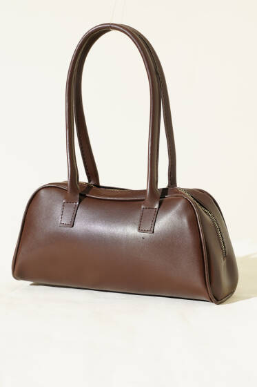 Uzun Kulplu Fermuarlı Baget Çanta Kahve - Kol Çantası