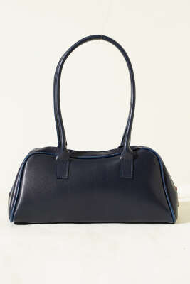 Uzun Kulplu Fermuarlı Baget Çanta Lacivert - Kol Çantası