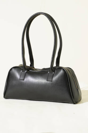 Uzun Kulplu Fermuarlı Baget Çanta Siyah - Kol Çantası