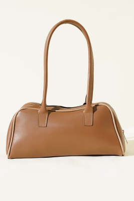 Uzun Kulplu Fermuarlı Baget Çanta Vizon - Günün Kombini