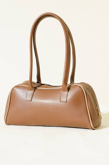 Uzun Kulplu Fermuarlı Baget Çanta Vizon - Kol Çantası