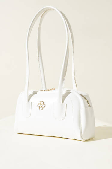 Uzun Kulplu Fermuarlı Rugan Çanta Beyaz - Kol Çantası