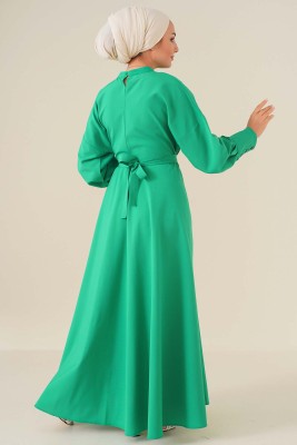 Uzun Manşetli Elbise Yeşil - Thumbnail