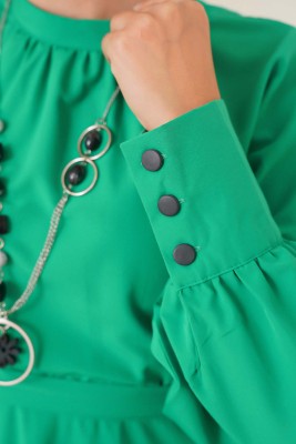 Uzun Manşetli Elbise Yeşil - Thumbnail