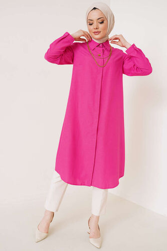 Uzun Model Klasik Yaka Fuşya Tunik - Yılın Fırsatı