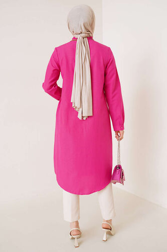 Uzun Model Klasik Yaka Fuşya Tunik - Yılın Fırsatı