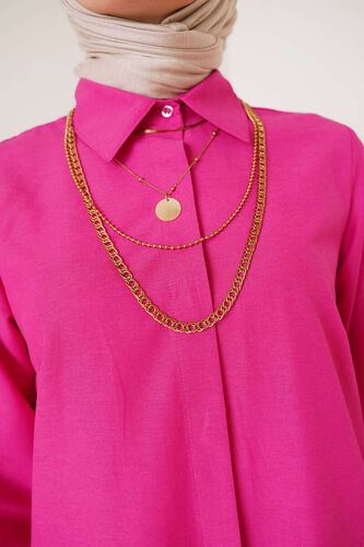 Uzun Model Klasik Yaka Fuşya Tunik - Yılın Fırsatı