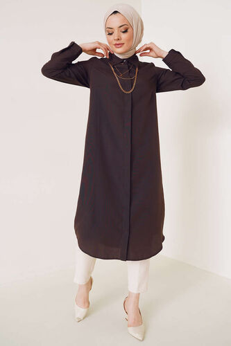 Uzun Model Klasik Yaka Kahve Tunik - Yılın Fırsatı