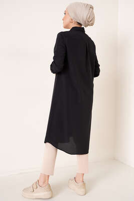 Uzun Model Klasik Yaka Siyah Tunik - Thumbnail