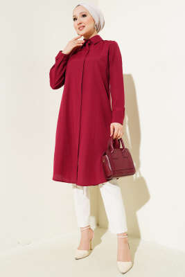 Uzun Model Klasik Yaka Tunik Bordo - Tunik