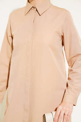 Uzun Model Klasik Yaka Tunik Camel - Tunik