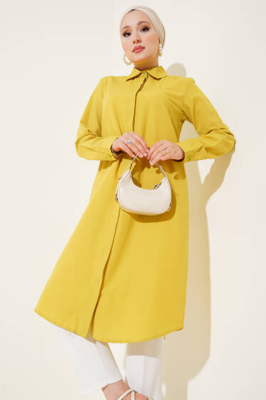 Uzun Model Klasik Yaka Tunik Fıstık Yeşili - Tunik