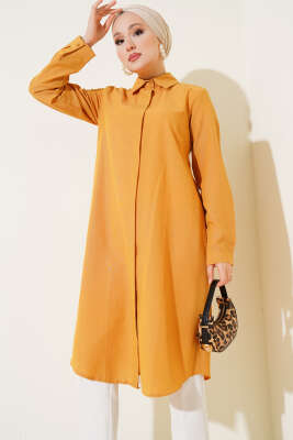 Uzun Model Klasik Yaka Tunik Hardal - Tunik