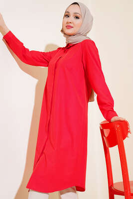 Uzun Model Klasik Yaka Tunik Kırmızı - Thumbnail