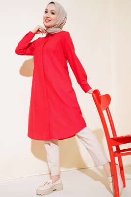 Uzun Model Klasik Yaka Tunik Kırmızı - Yılın Fırsatı