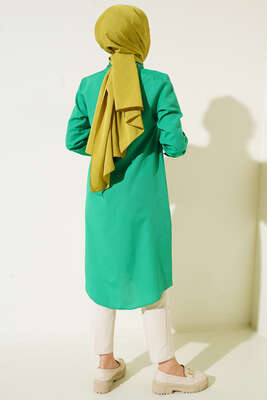 Uzun Model Klasik Yaka Zümrüt Yeşili Tunik - Thumbnail