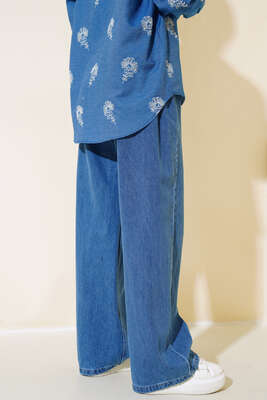 Uzun Salaş Pantolon Orta Mavi - Thumbnail