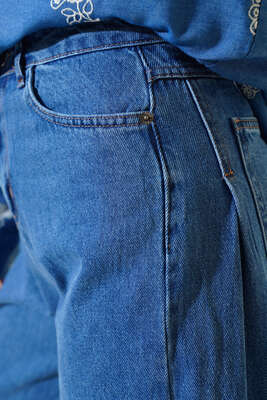Uzun Salaş Pantolon Orta Mavi - Thumbnail