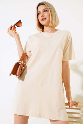 Uzun T-Shirt Bej - Kadın Giyim Modelleri